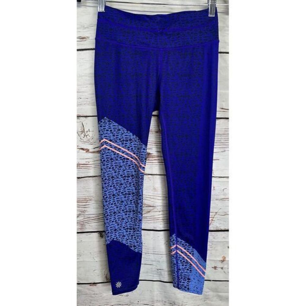 Athleta Asym Camo Sonar Compression Leggings Electric Blue Workout Crop Pants XS
